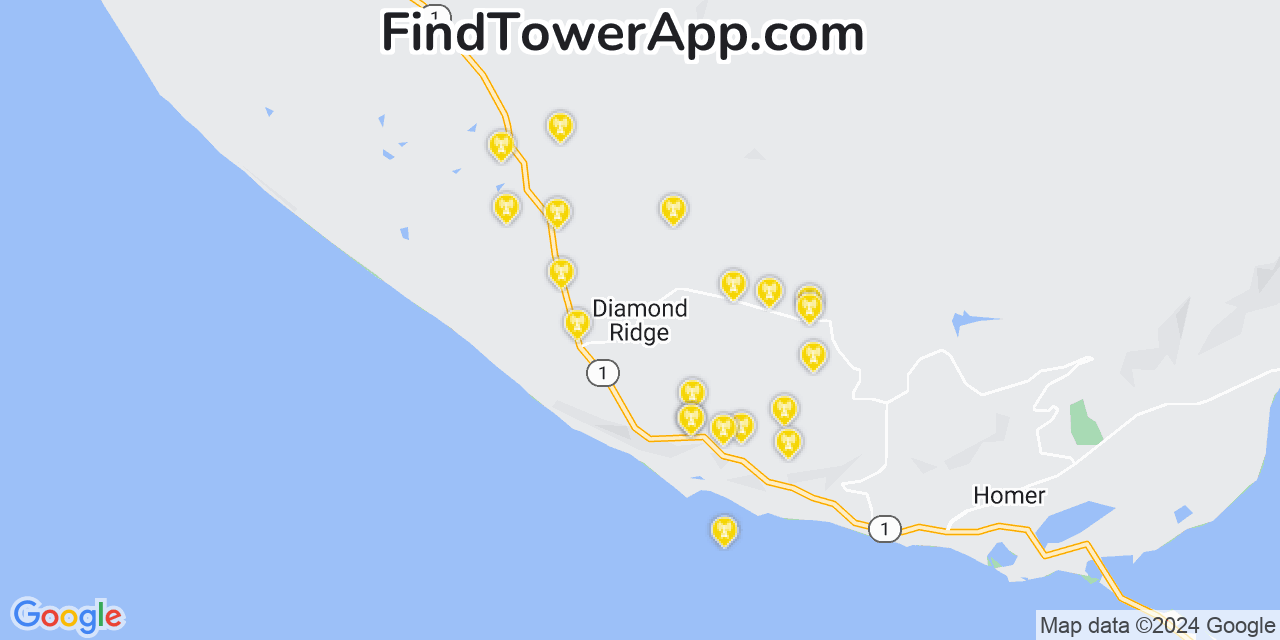 AT&T 4G/5G cell tower coverage map Diamond Ridge, Alaska