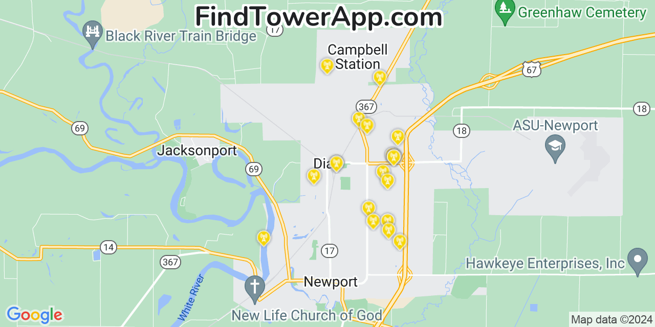 AT&T 4G/5G cell tower coverage map Diaz, Arkansas