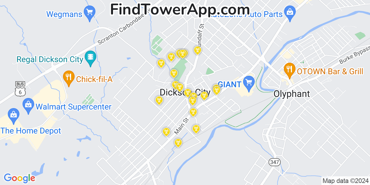 Verizon 4G/5G cell tower coverage map Dickson City, Pennsylvania