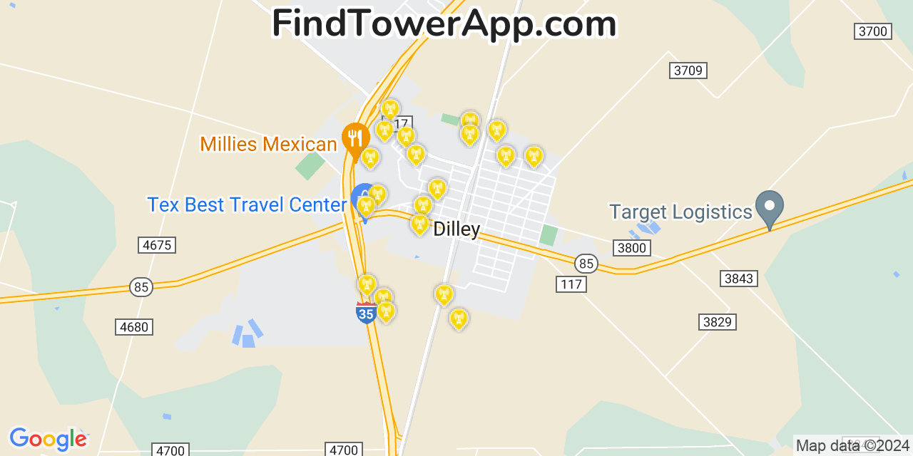 AT&T 4G/5G cell tower coverage map Dilley, Texas