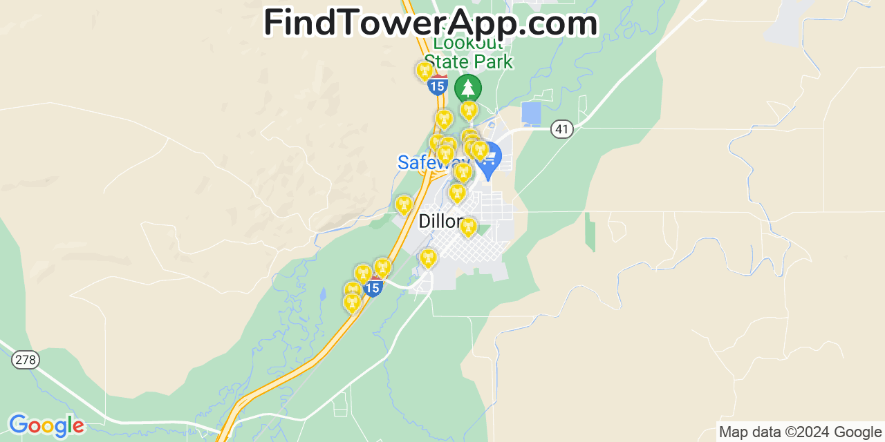 AT&T 4G/5G cell tower coverage map Dillon, Montana