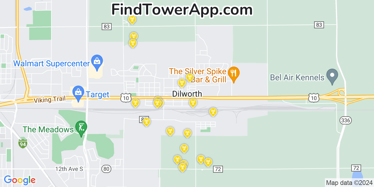 AT&T 4G/5G cell tower coverage map Dilworth, Minnesota