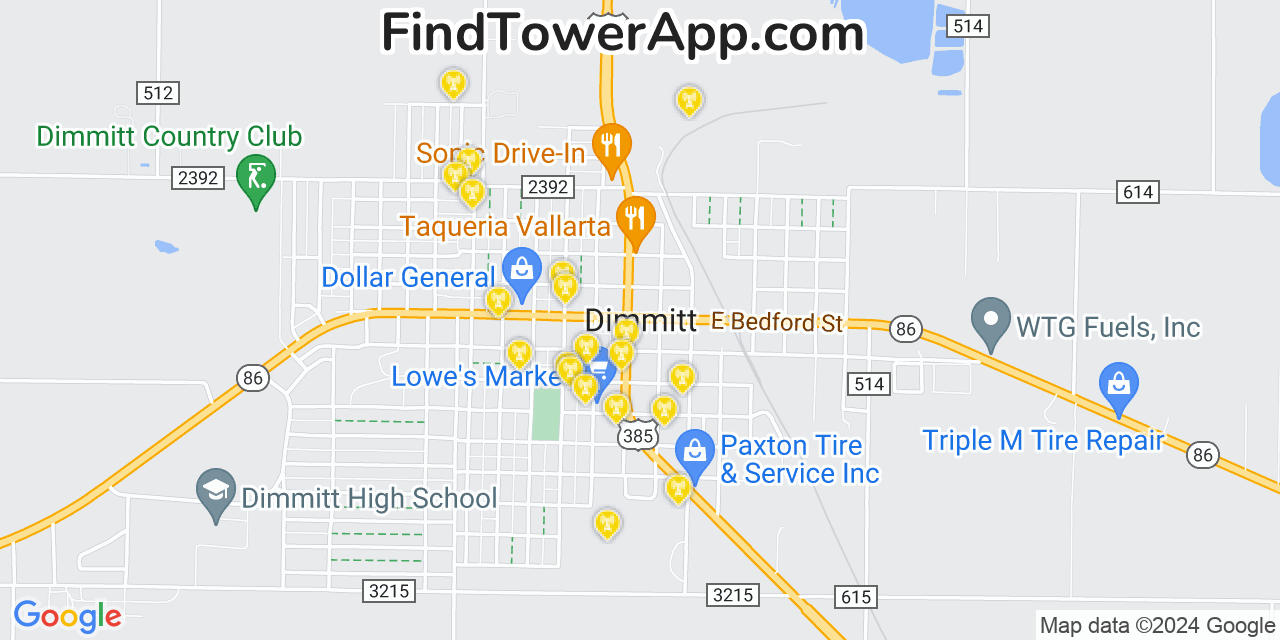 AT&T 4G/5G cell tower coverage map Dimmitt, Texas