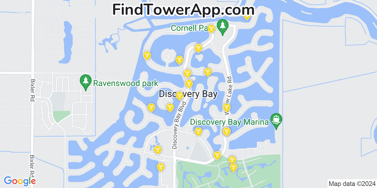 AT&T 4G/5G cell tower coverage map Discovery Bay, California