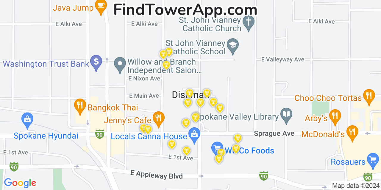 AT&T 4G/5G cell tower coverage map Dishman, Washington