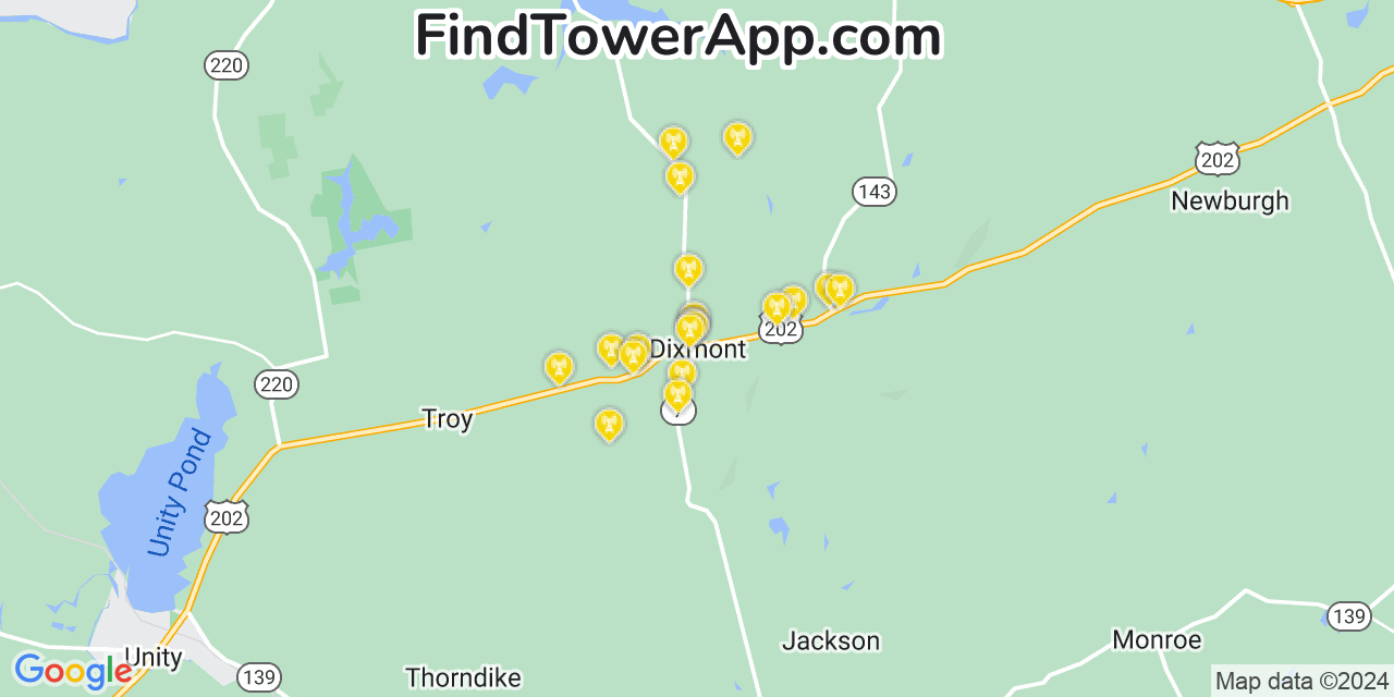 Verizon 4G/5G cell tower coverage map Dixmont, Maine