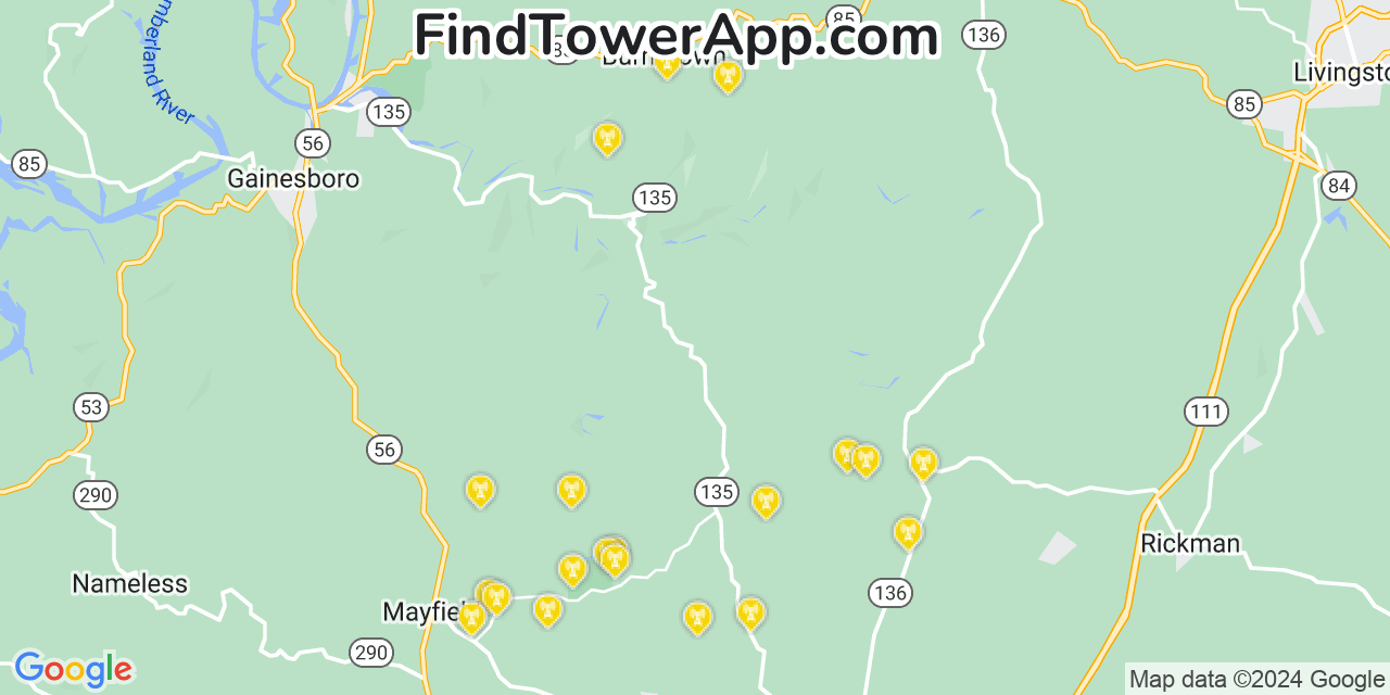 Verizon 4G/5G cell tower coverage map Dodson Branch, Tennessee