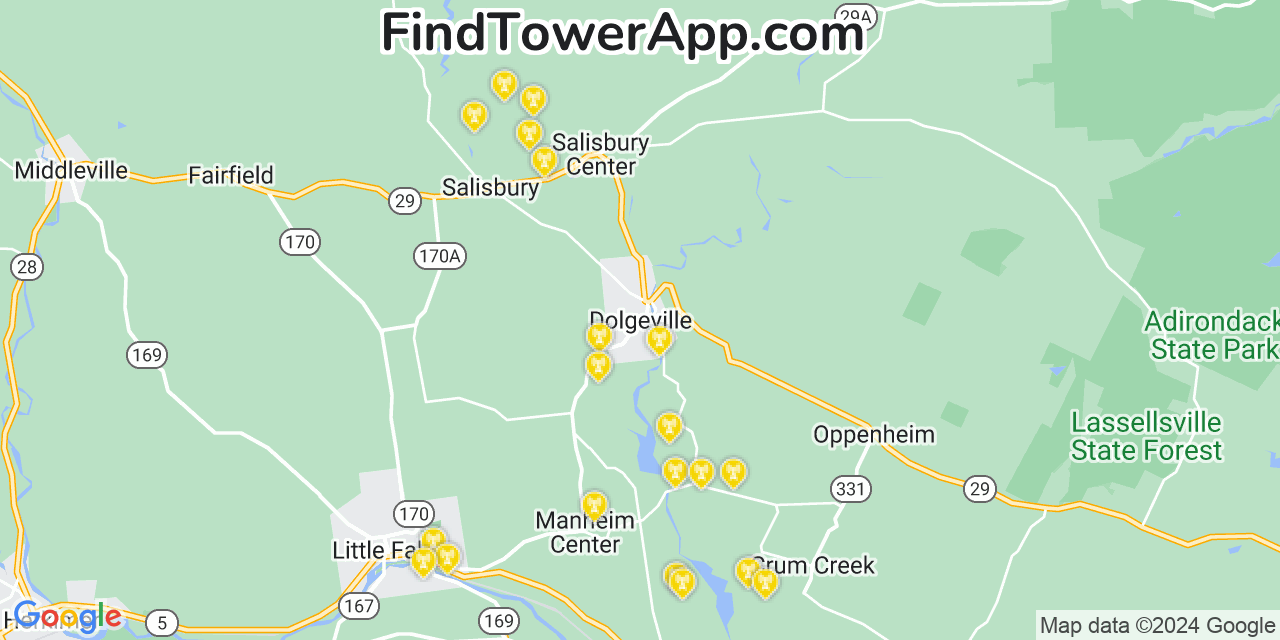 AT&T 4G/5G cell tower coverage map Dolgeville, New York