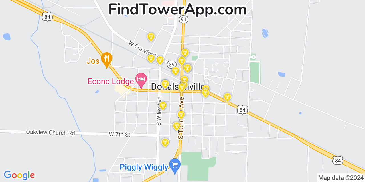 AT&T 4G/5G cell tower coverage map Donalsonville, Georgia