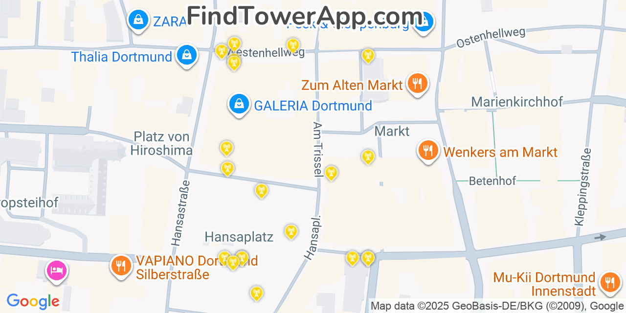Dortmund Cell Towers, Germany - FindTower App Coverage Maps