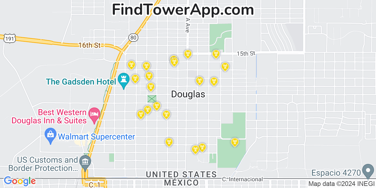 AT&T 4G/5G cell tower coverage map Douglas, Arizona