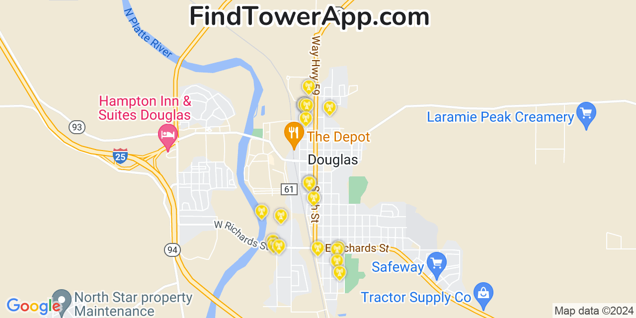 T-Mobile 4G/5G cell tower coverage map Douglas, Wyoming