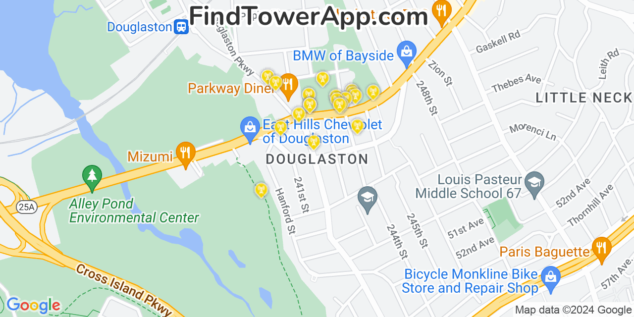 Verizon 4G/5G cell tower coverage map Douglaston, New York