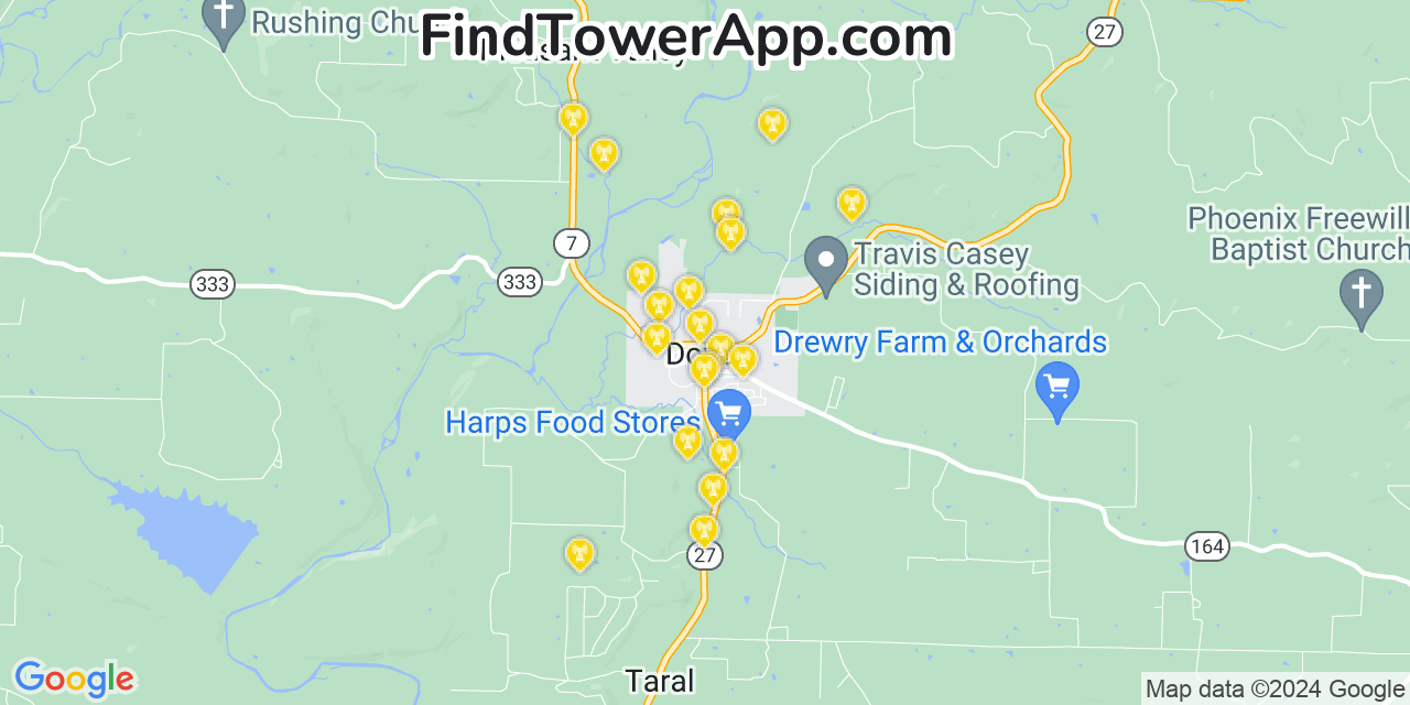 AT&T 4G/5G cell tower coverage map Dover, Arkansas