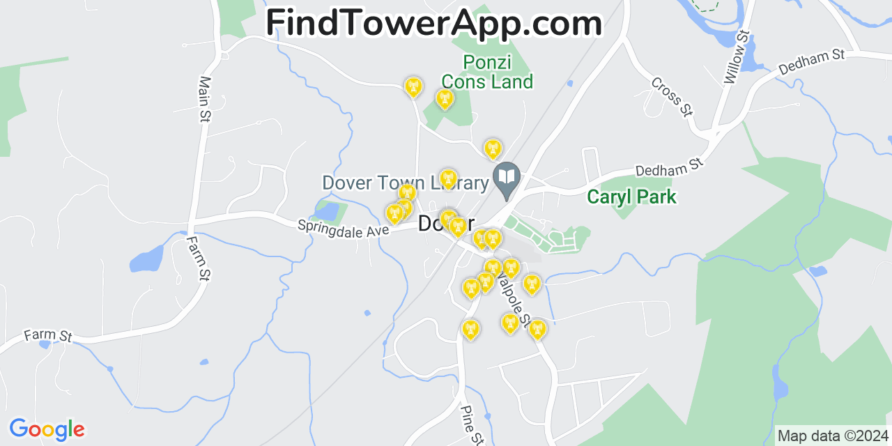 Verizon 4G/5G cell tower coverage map Dover, Massachusetts