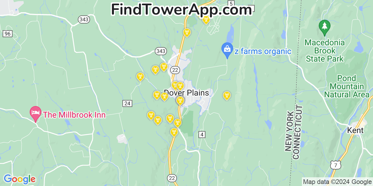 AT&T 4G/5G cell tower coverage map Dover Plains, New York