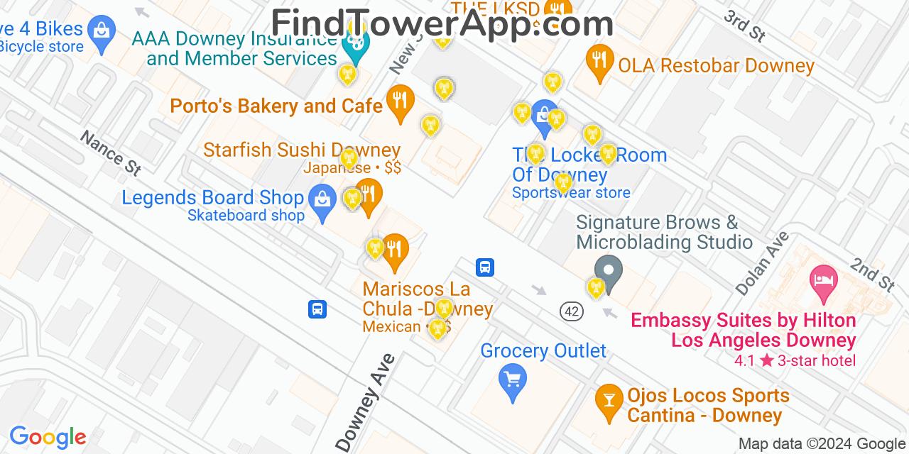 AT&T 4G/5G cell tower coverage map Downey, California