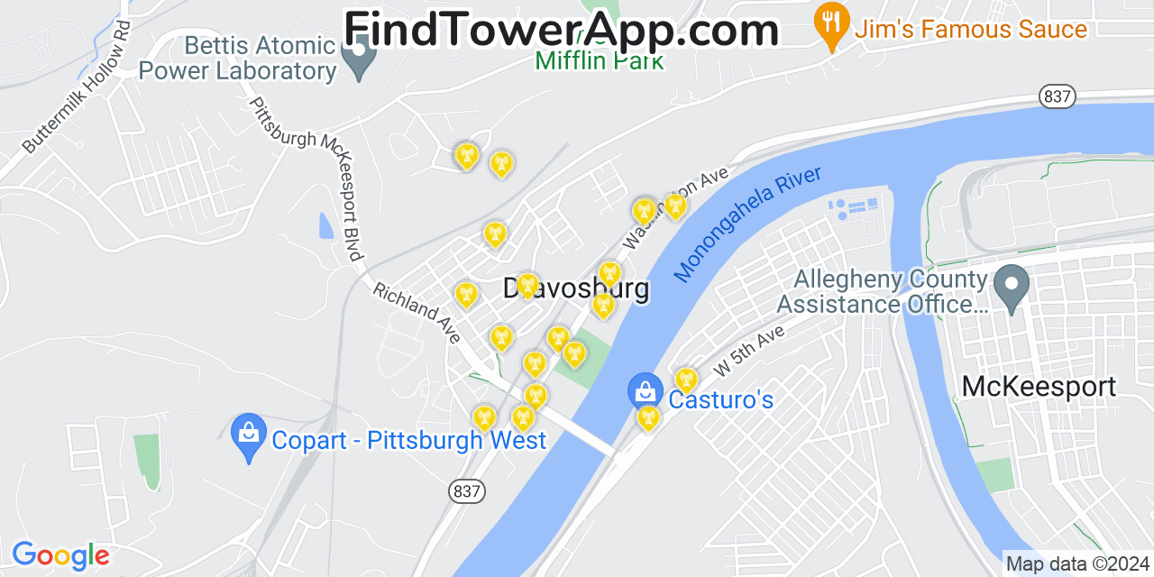 Verizon 4G/5G cell tower coverage map Dravosburg, Pennsylvania