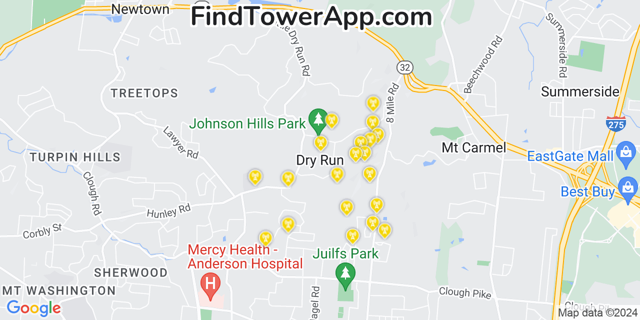 AT&T 4G/5G cell tower coverage map Dry Run, Ohio