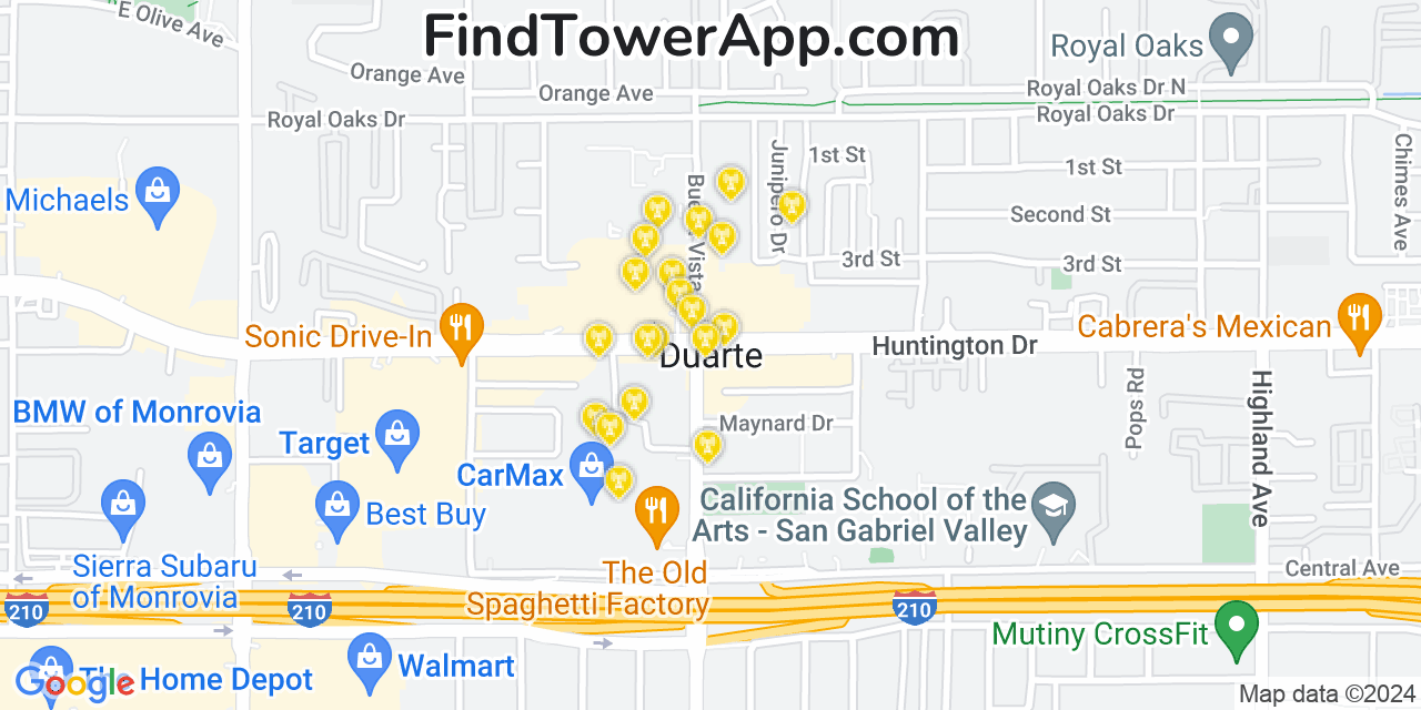 Verizon 4G/5G cell tower coverage map Duarte, California