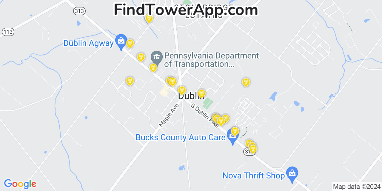 T-Mobile 4G/5G cell tower coverage map Dublin, Pennsylvania