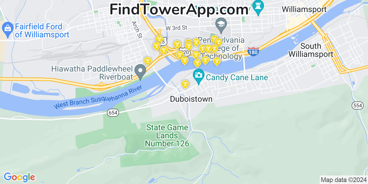 AT&T 4G/5G cell tower coverage map Duboistown, Pennsylvania