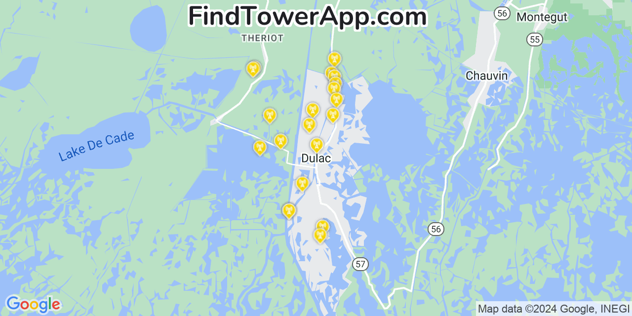 Verizon 4G/5G cell tower coverage map Dulac, Louisiana