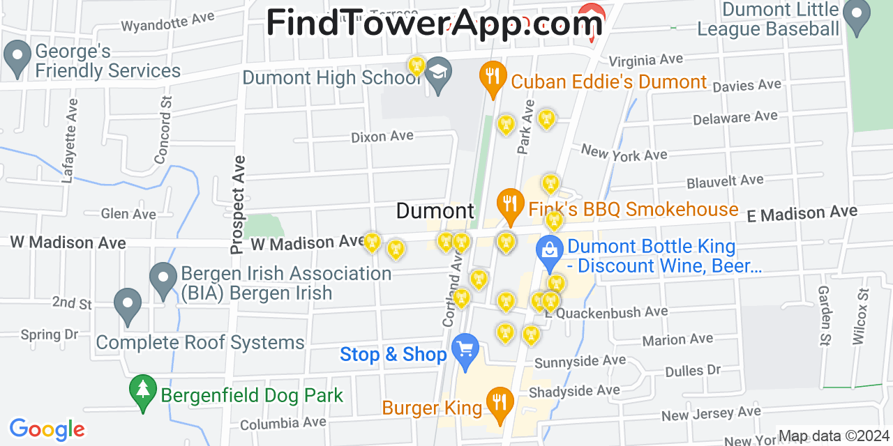 AT&T 4G/5G cell tower coverage map Dumont, New Jersey