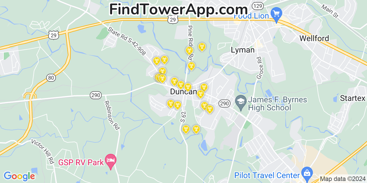 T-Mobile 4G/5G cell tower coverage map Duncan, South Carolina