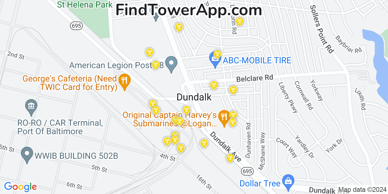 AT&T 4G/5G cell tower coverage map Dundalk, Maryland