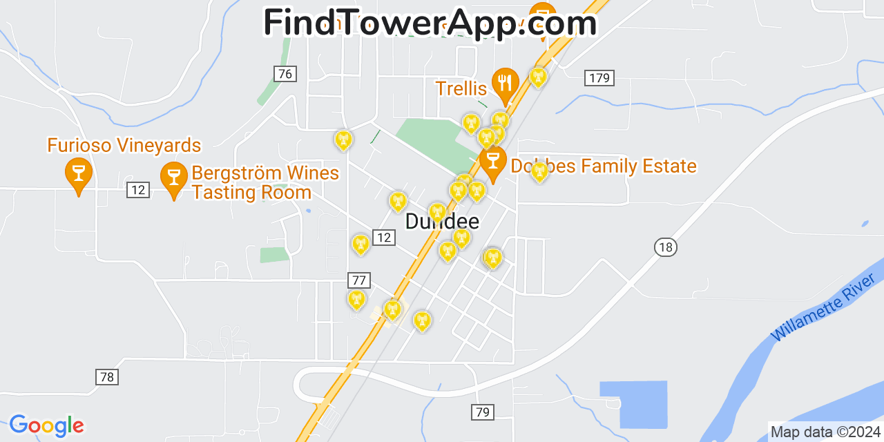 AT&T 4G/5G cell tower coverage map Dundee, Oregon