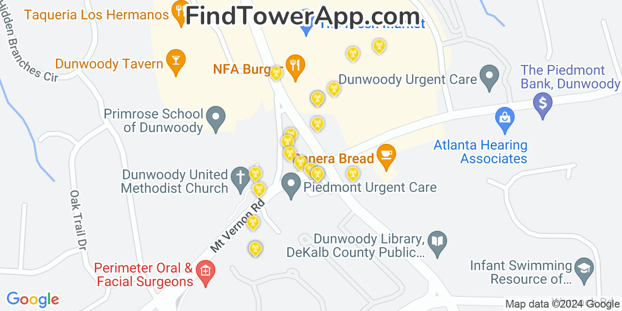 Verizon 4G/5G cell tower coverage map Dunwoody, Georgia