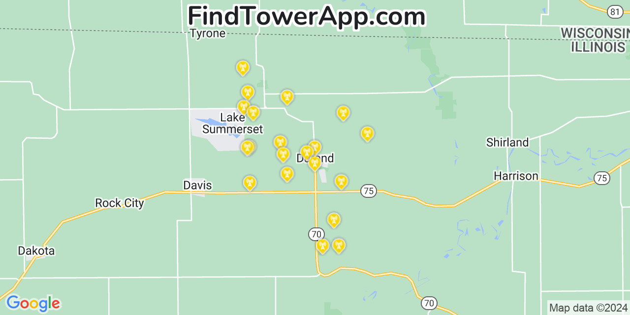 AT&T 4G/5G cell tower coverage map Durand, Illinois