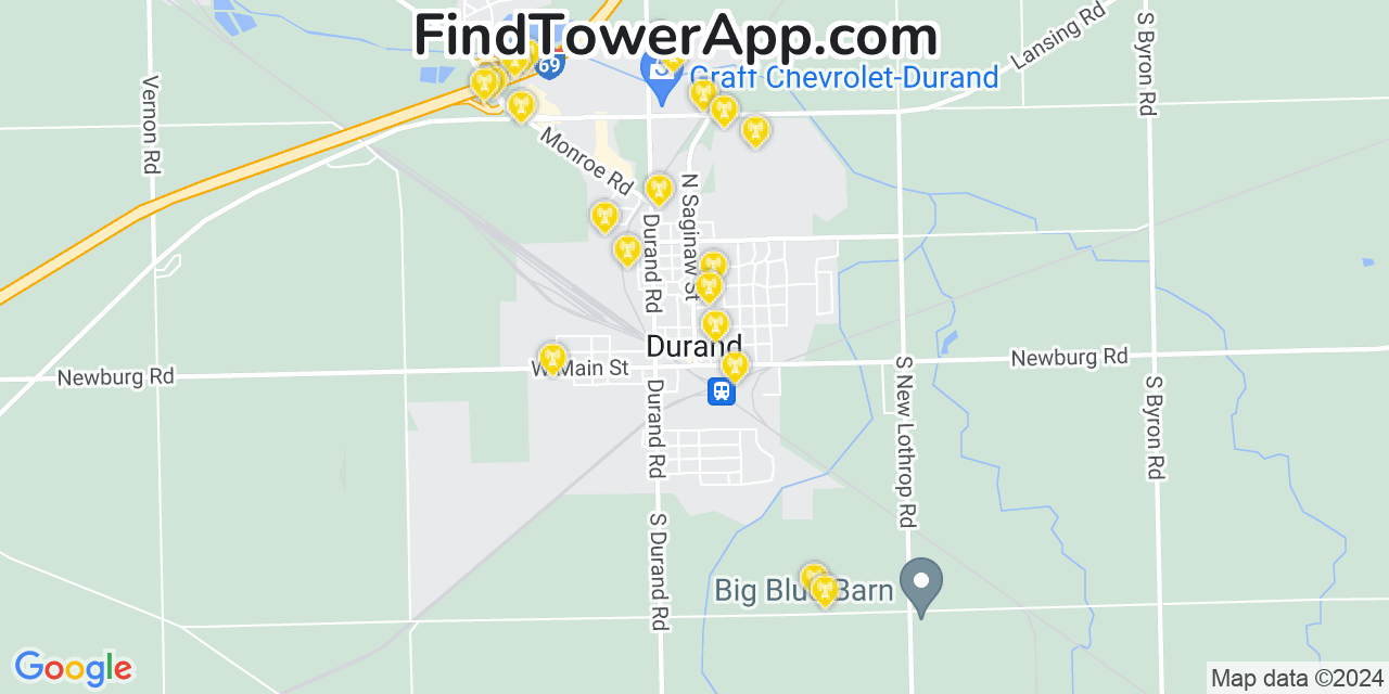 Verizon 4G/5G cell tower coverage map Durand, Michigan