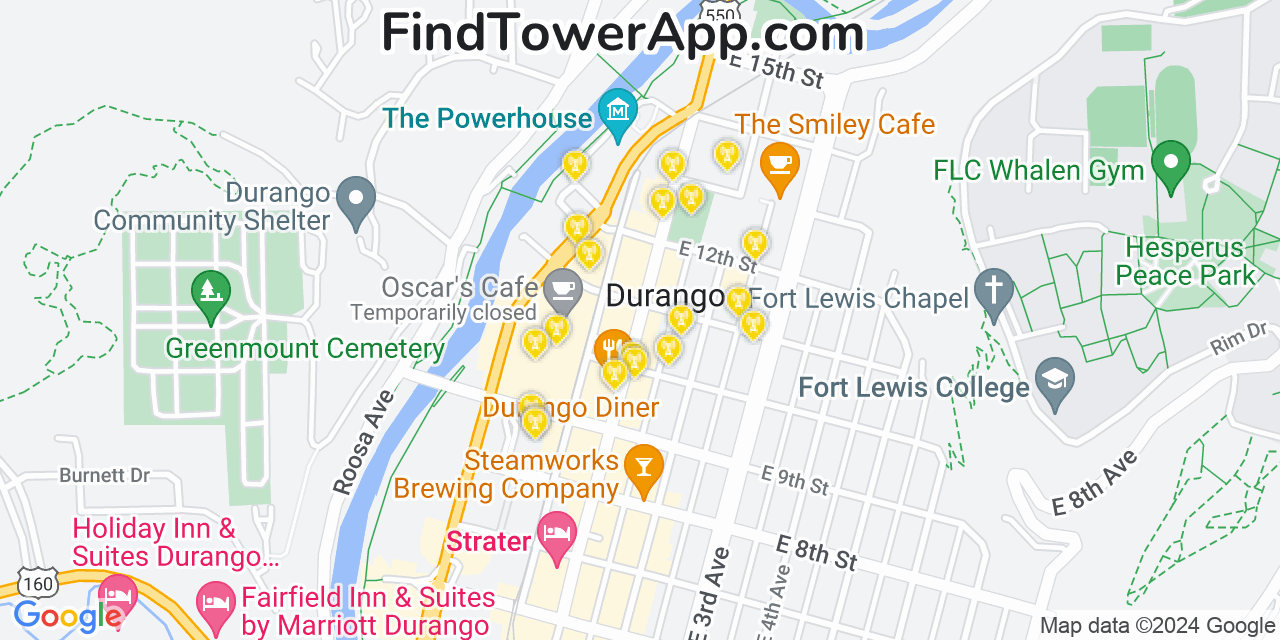 AT&T 4G/5G cell tower coverage map Durango, Colorado