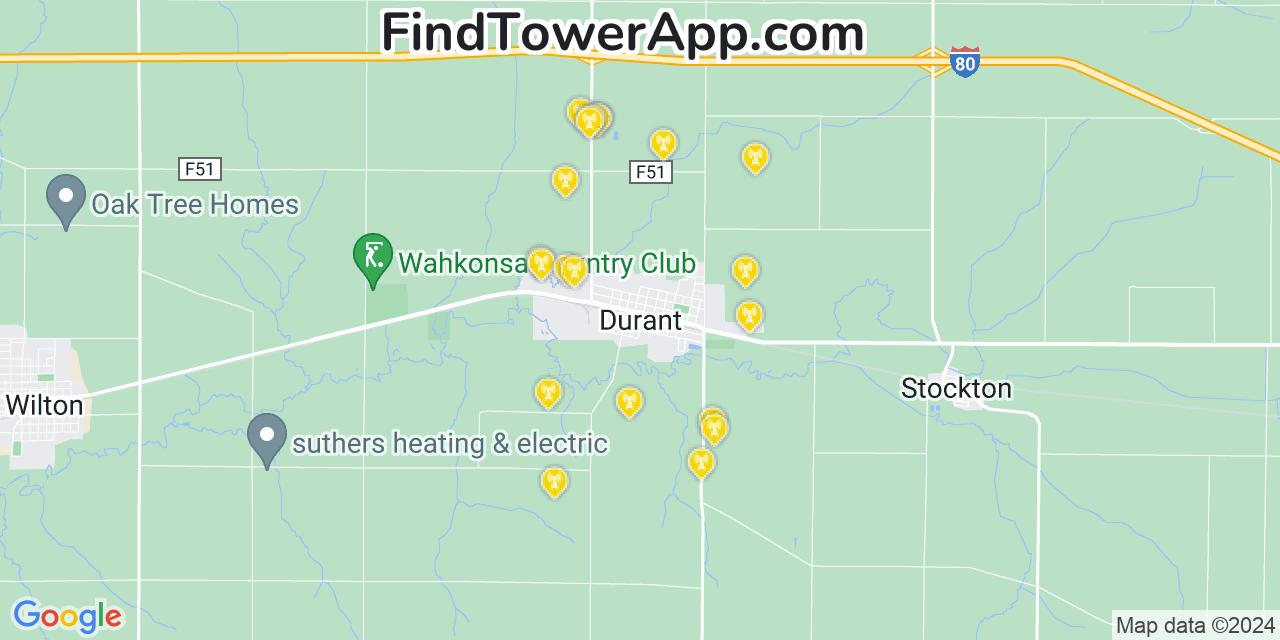 AT&T 4G/5G cell tower coverage map Durant, Iowa