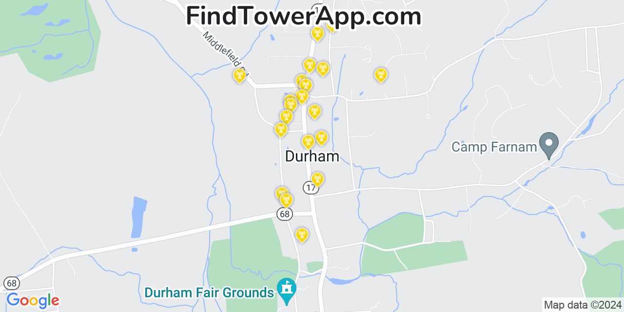 Verizon 4G/5G cell tower coverage map Durham, Connecticut