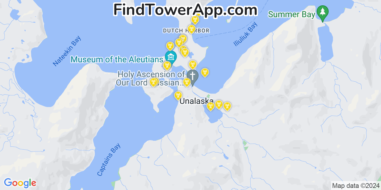 AT&T 4G/5G cell tower coverage map Dutch Harbor, Alaska