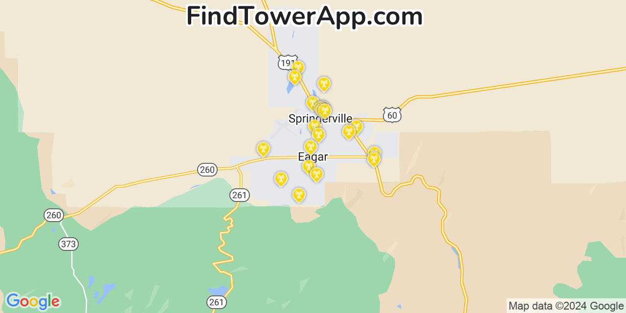 AT&T 4G/5G cell tower coverage map Eagar, Arizona