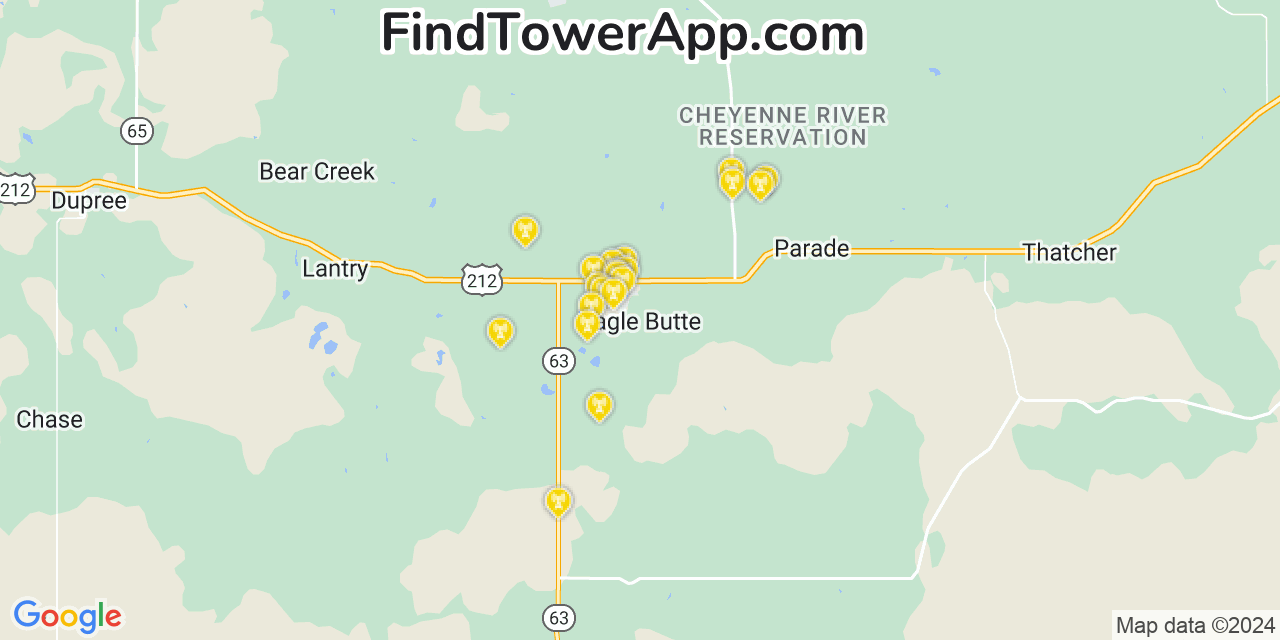 Verizon 4G/5G cell tower coverage map Eagle Butte, South Dakota