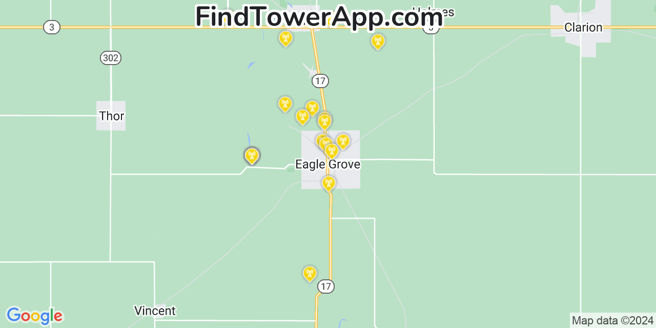 Verizon 4G/5G cell tower coverage map Eagle Grove, Iowa