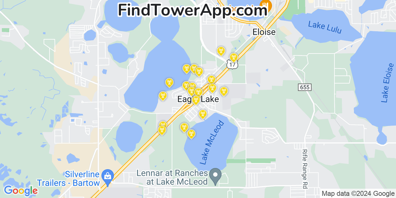 AT&T 4G/5G cell tower coverage map Eagle Lake, Florida