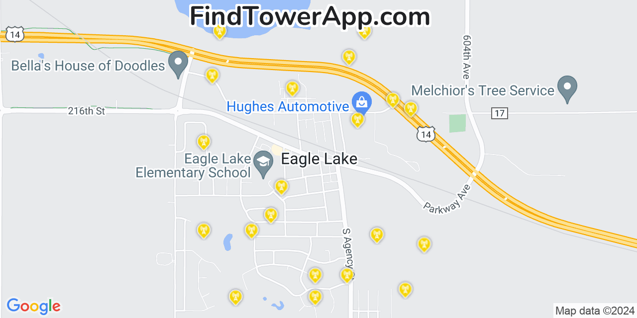 AT&T 4G/5G cell tower coverage map Eagle Lake, Minnesota