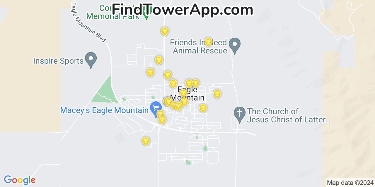 AT&T 4G/5G cell tower coverage map Eagle Mountain, Utah