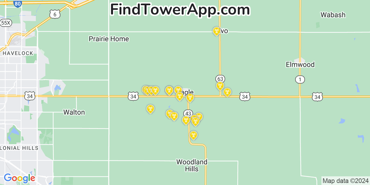 Verizon 4G/5G cell tower coverage map Eagle, Nebraska