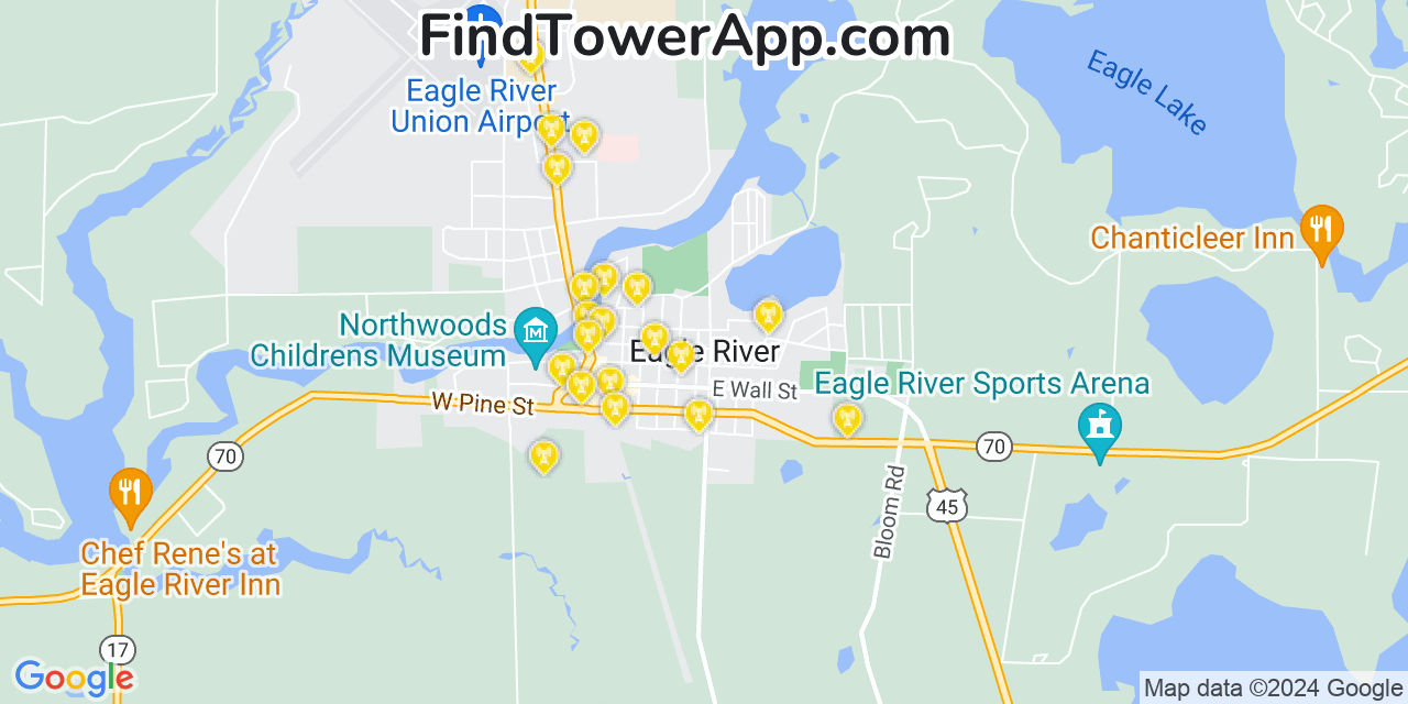 AT&T 4G/5G cell tower coverage map Eagle River, Wisconsin