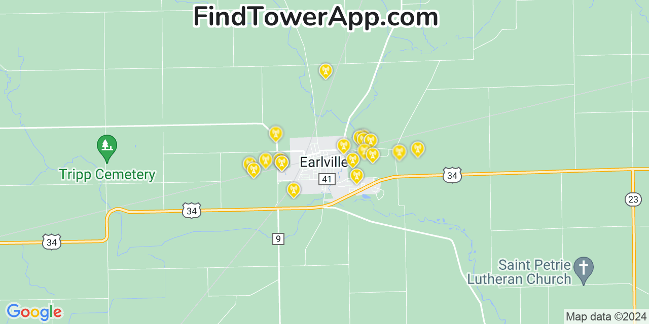 AT&T 4G/5G cell tower coverage map Earlville, Illinois