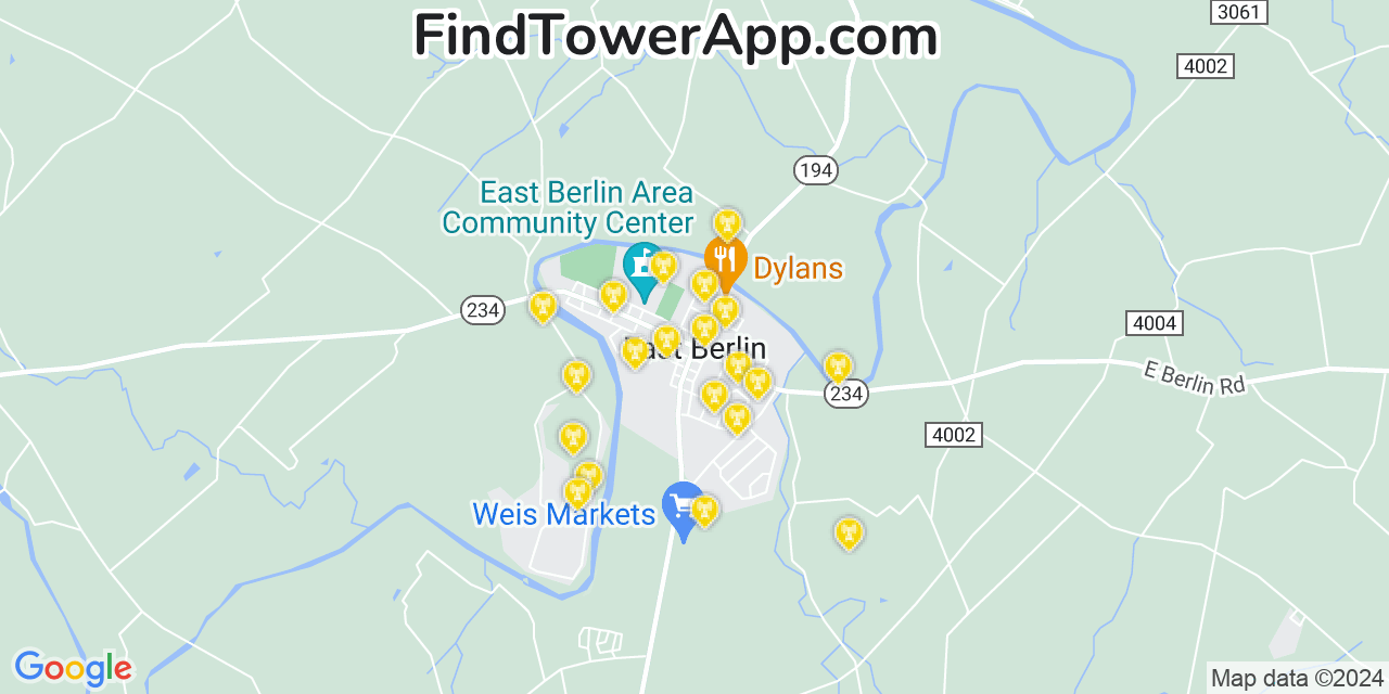 AT&T 4G/5G cell tower coverage map East Berlin, Pennsylvania