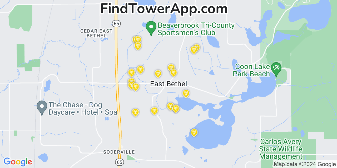 Verizon 4G/5G cell tower coverage map East Bethel, Minnesota