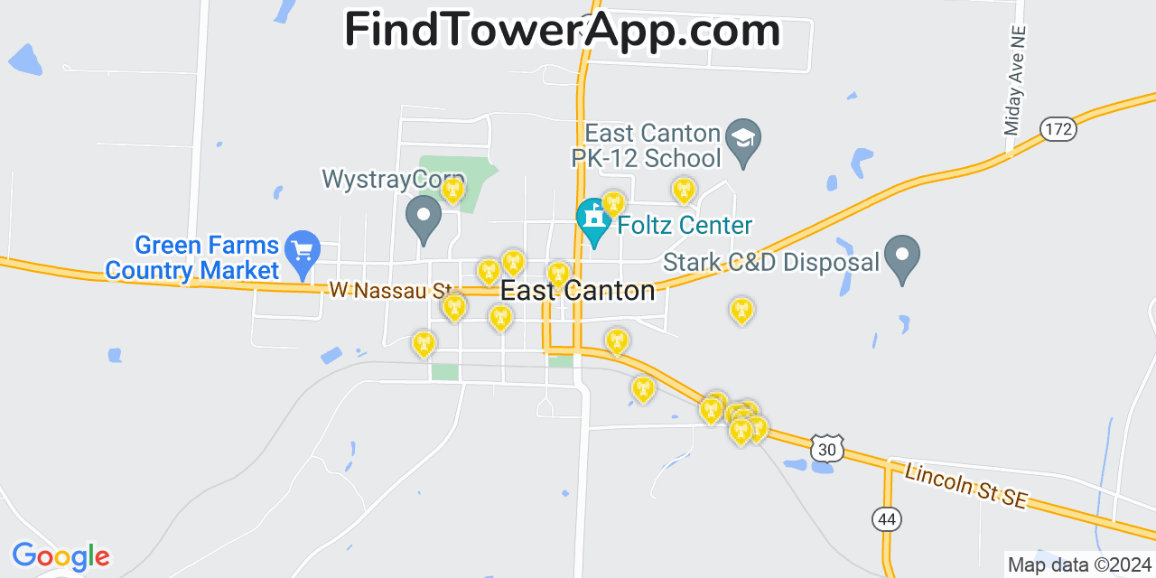 AT&T 4G/5G cell tower coverage map East Canton, Ohio